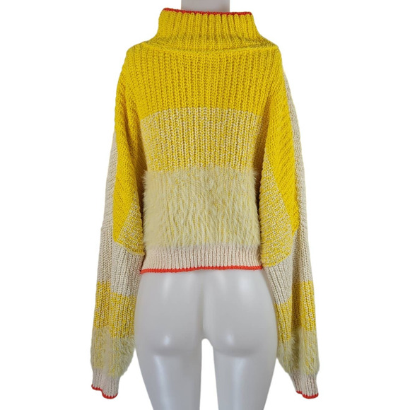 Free People Yellow White Orange Heavy Knit Winter Warm Sweater XL - Picture 3 of 6